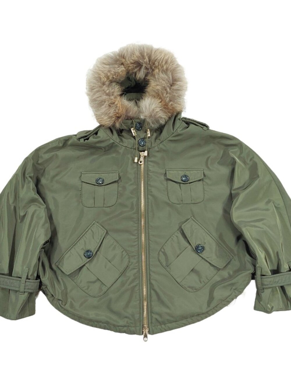 Moschino Cheap and Chic Bomber Poncho Military Jacket Fur Hood Rare Y2k US Sz 8